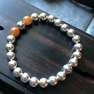 Silver and yellow jade bracelet